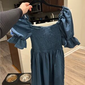 Smocked Puff-Sleeve women’s Dress in Teal Blue